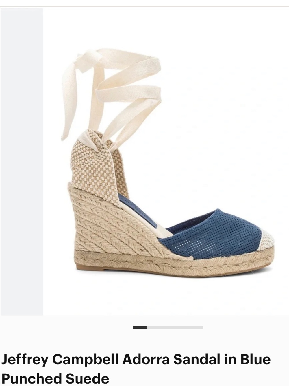 Jeffrey Campbell Adorra Espadrille Wedge in blue punched suede w Cream Ankle Tie
